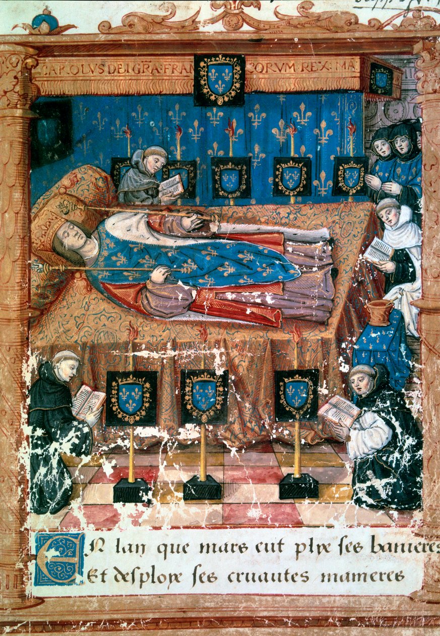 Kong Charles VIII (1470-1498) på sit dødsleje 8/04/1498 Miniature taget fra en oversættelse af "" L
