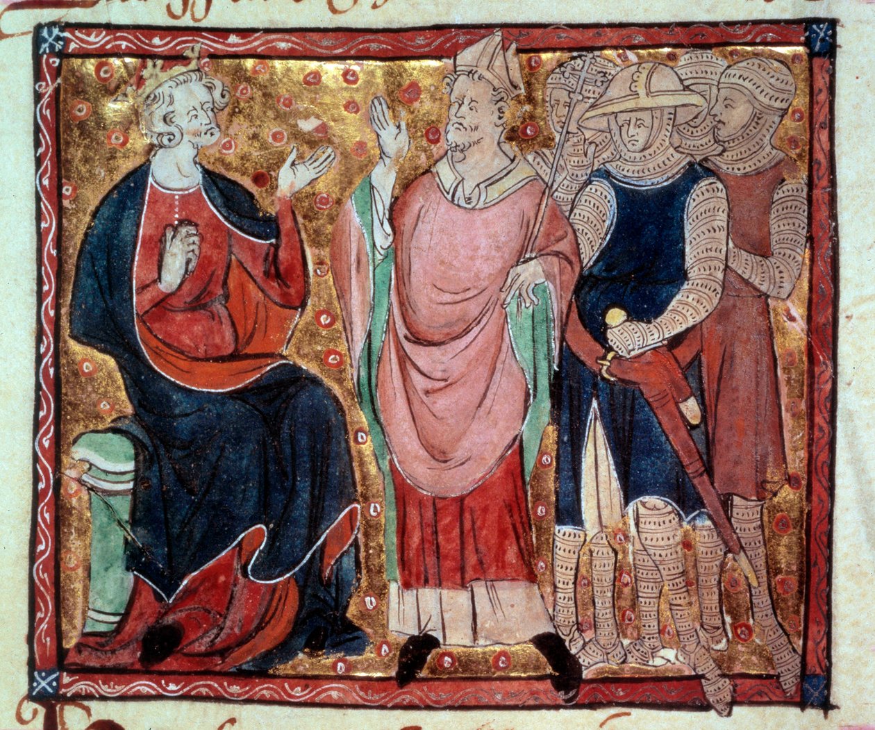 Kong Henrik II af England (1133-1189) modtog en eveque og soldater Miniature fra et manuskript fra det 15. århundrede. Paris, B.N. af Unknown artist