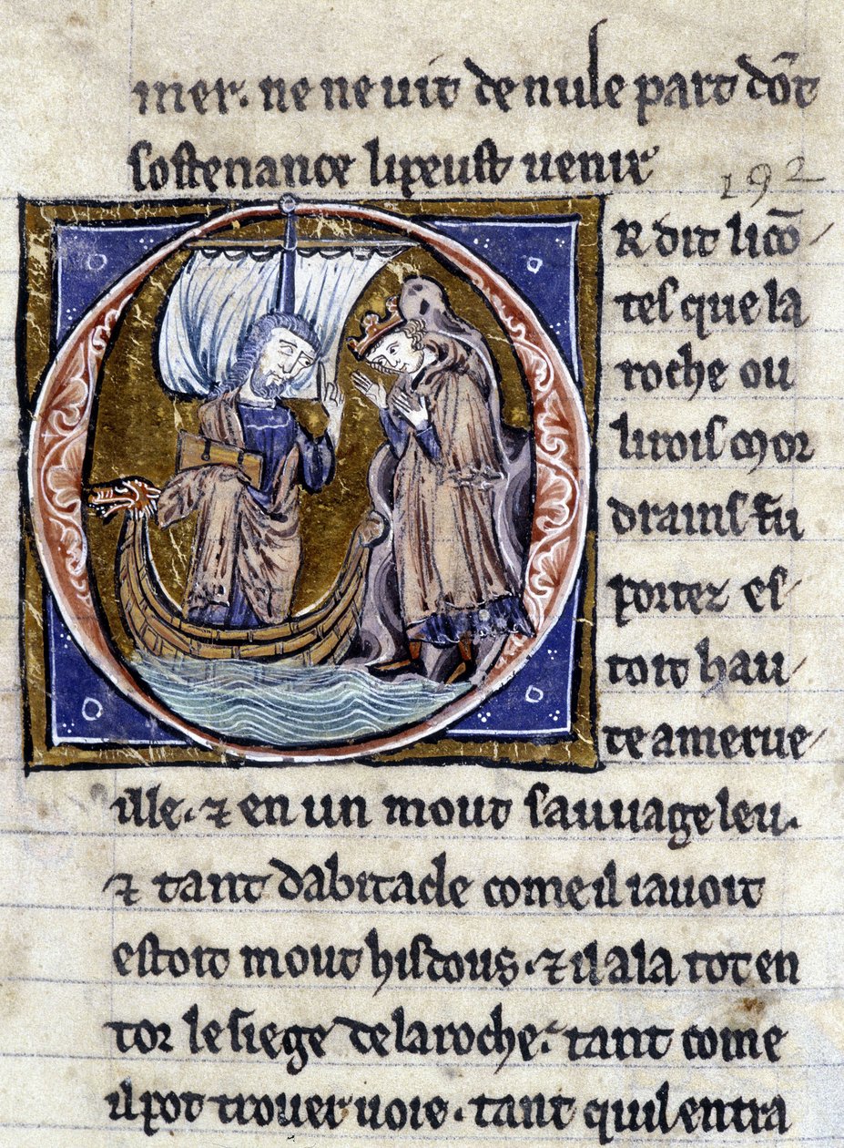 Kong Modreius. Manuskript: Erobring af Saint Gréal, skrevet 717 år efter vor herres lidenskab. Bibliotheque Municipale de Rennes, frk. 255 (Samling af romaner af det runde bord); Paris af Unknown artist