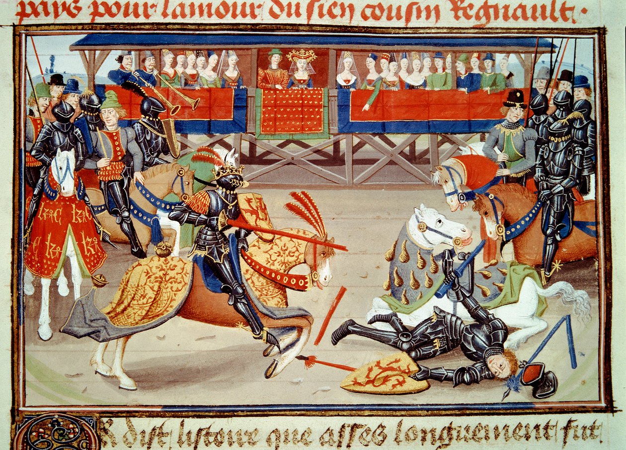 Kong Richier desarconnnant guichart of the moree under en turnering. (Miniature, v.1462-1470) af Unknown artist