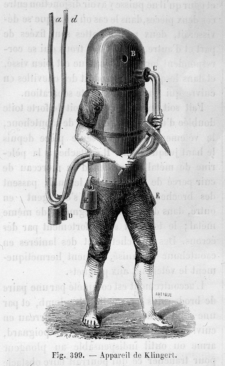 Klingert dykkerapparat - i "" Videnskabens vidundere"", af Louis Figuier af Unknown artist