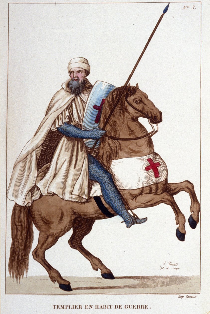 Tempelridder i krigsdragt fra det 14. århundrede, gravering fra 1830 af Unknown artist