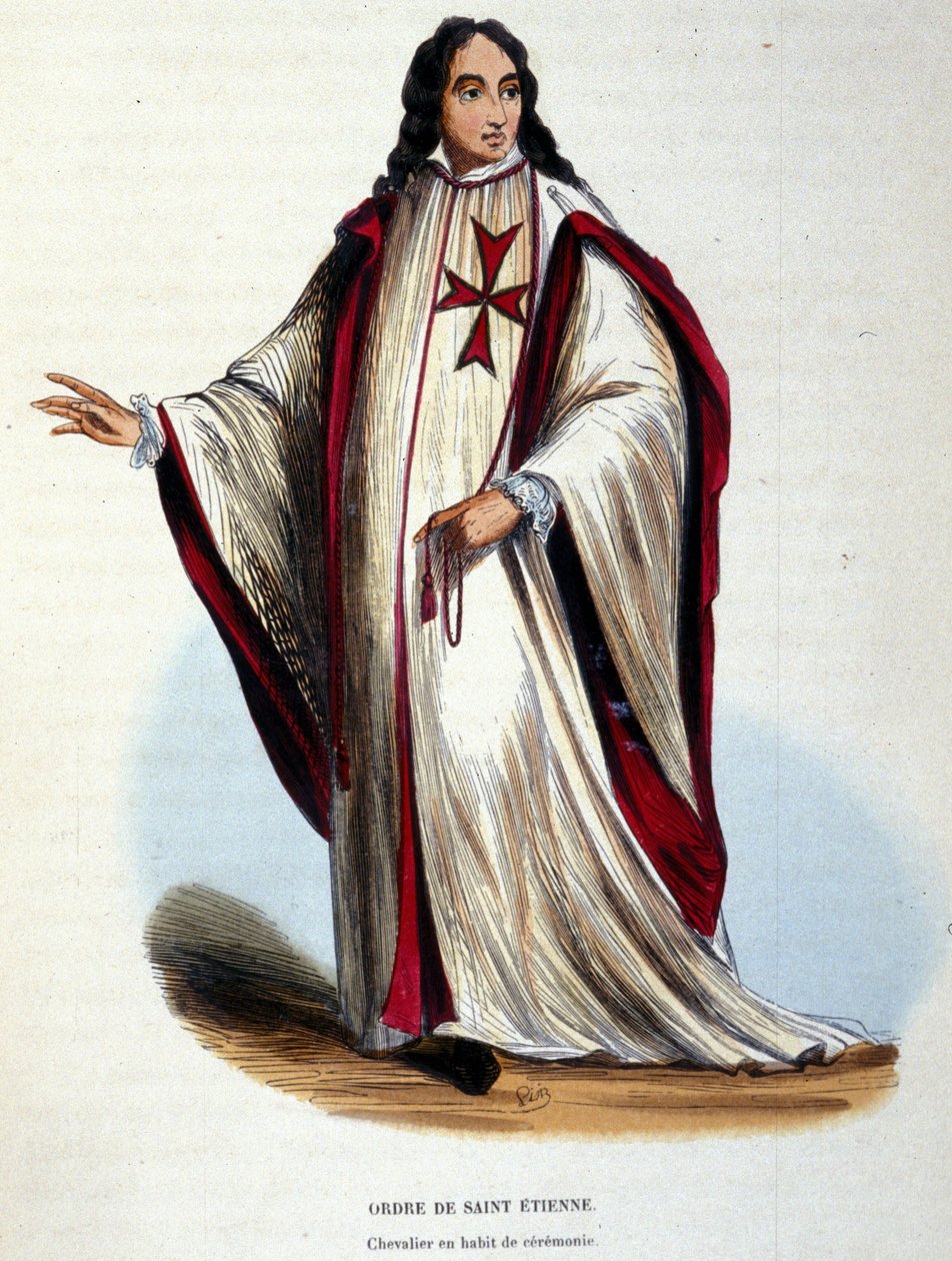 Ridder af Stefansordenen i ceremoniel dragt. Militær og religiøs orden skabt af storhertugen af Toscana i 1561. Indgravering af det 19. århundrede. af Unknown artist