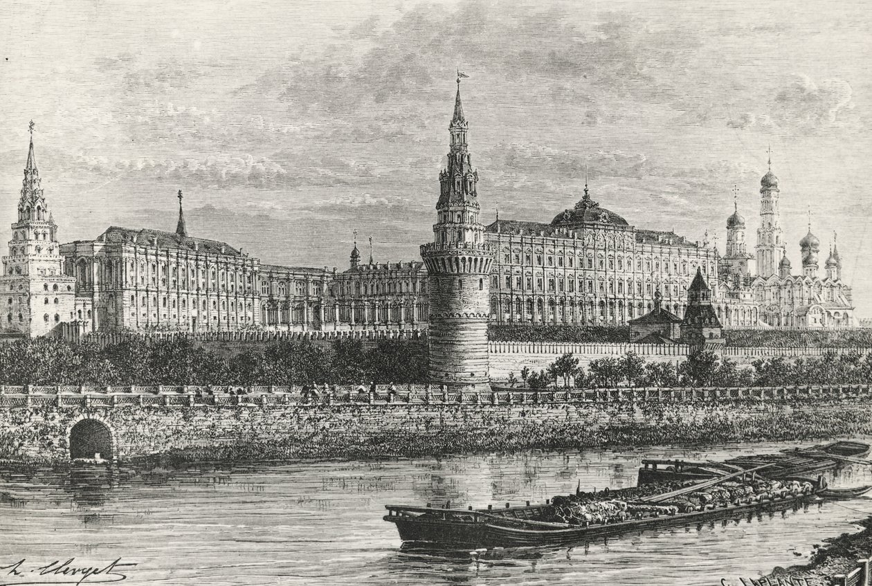 Kreml i Moskva, Rusland, gravering fra Frit Rusland af Unknown artist