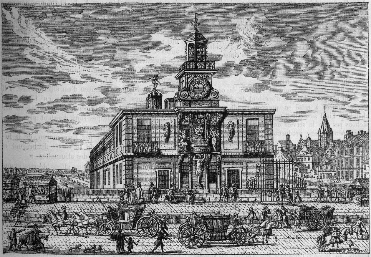 La Samaritaine, vandpumpe placeret på broen Ny gravering af det 17. århundrede. Indgravering i "" Nature. Journal of science og dets anvendelser til kunst og industri. af Unknown artist