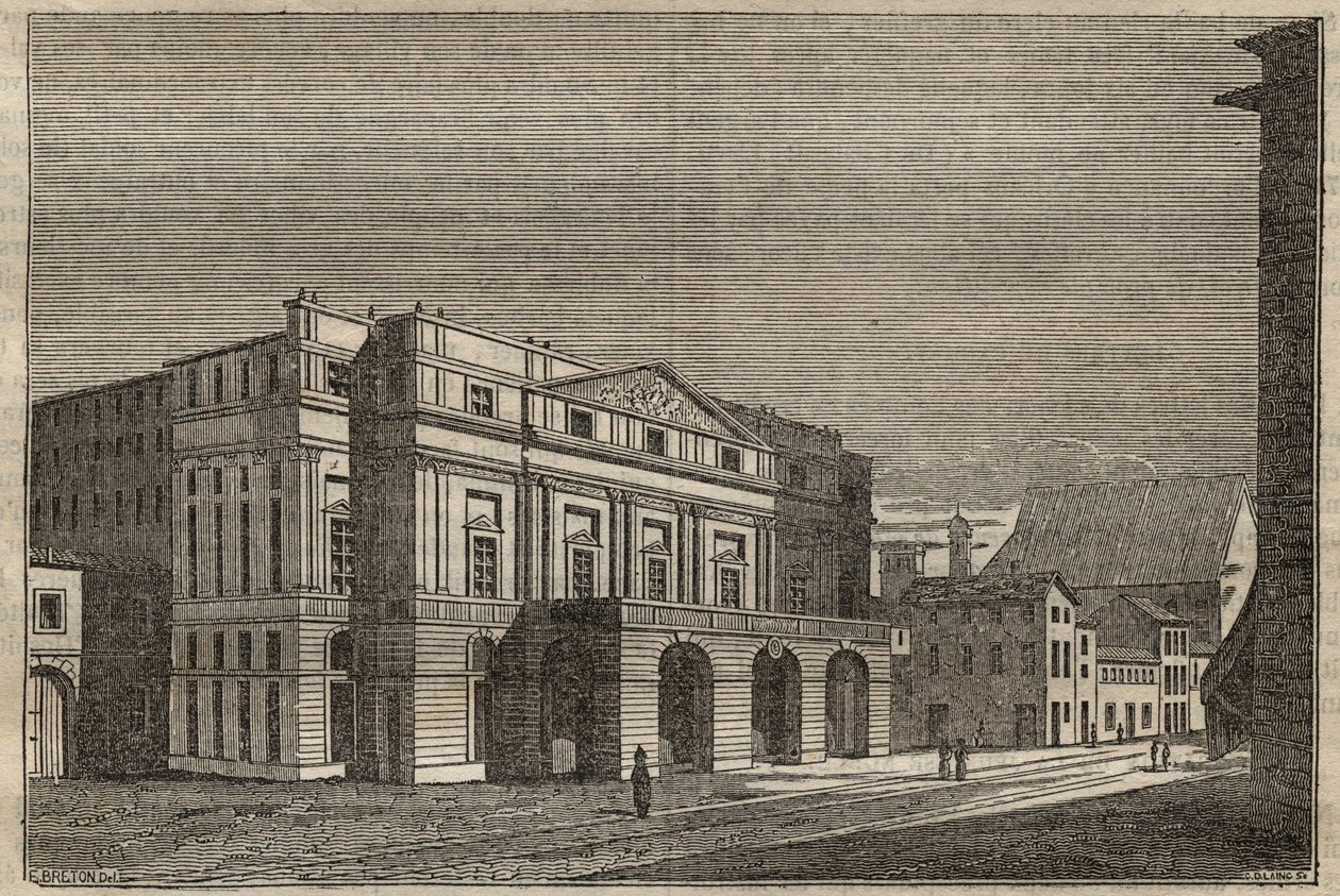 La Scala i Milano - Udsigt over teatret i La Scala i Milano, Italien - (Teatro alla Scala Milano) - 1837 af Unknown artist