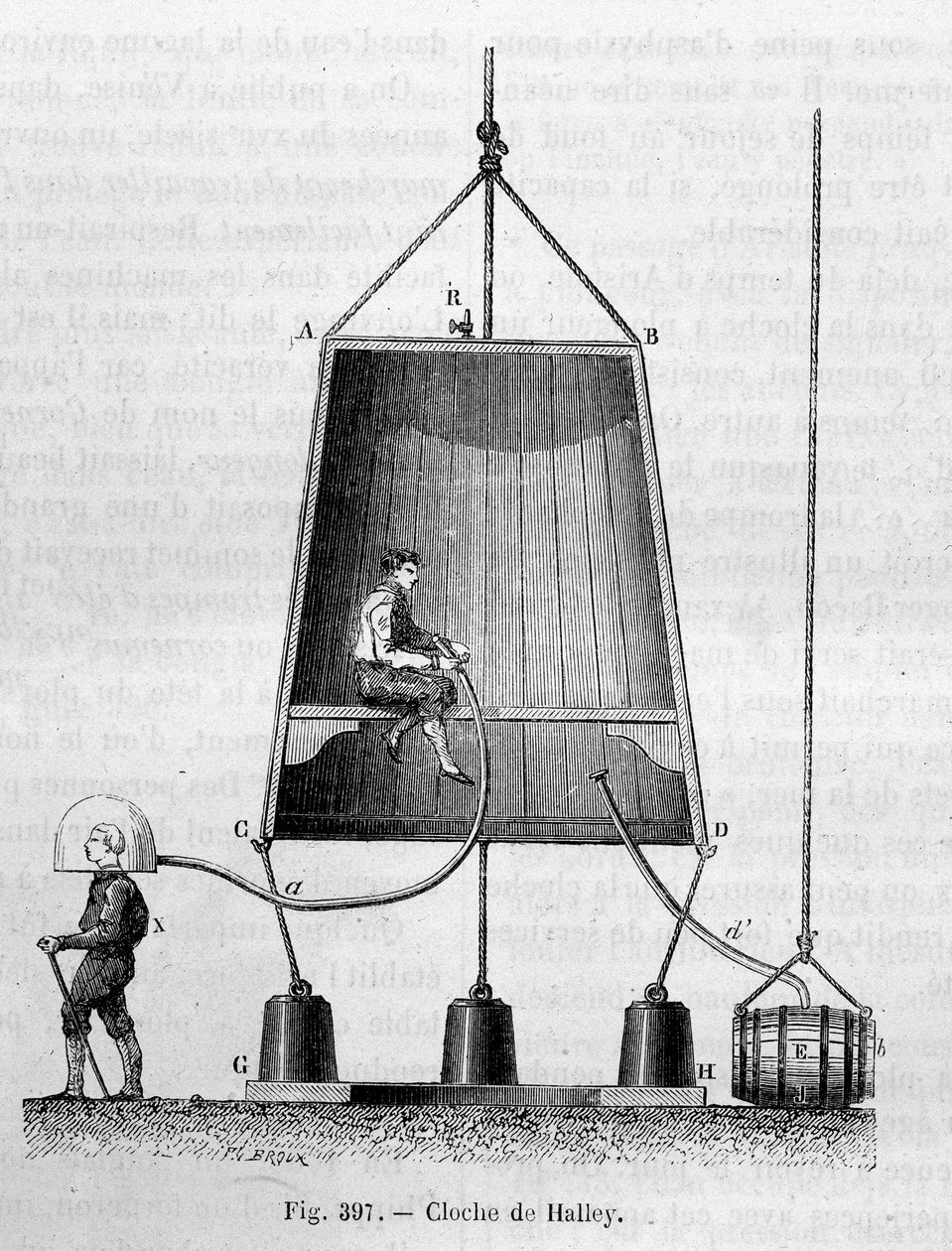 La bell de plongee af Edmond (Edmund) Halley (1656-1742) - i "" Videnskabens vidundere", af Louis Figuier af Unknown artist