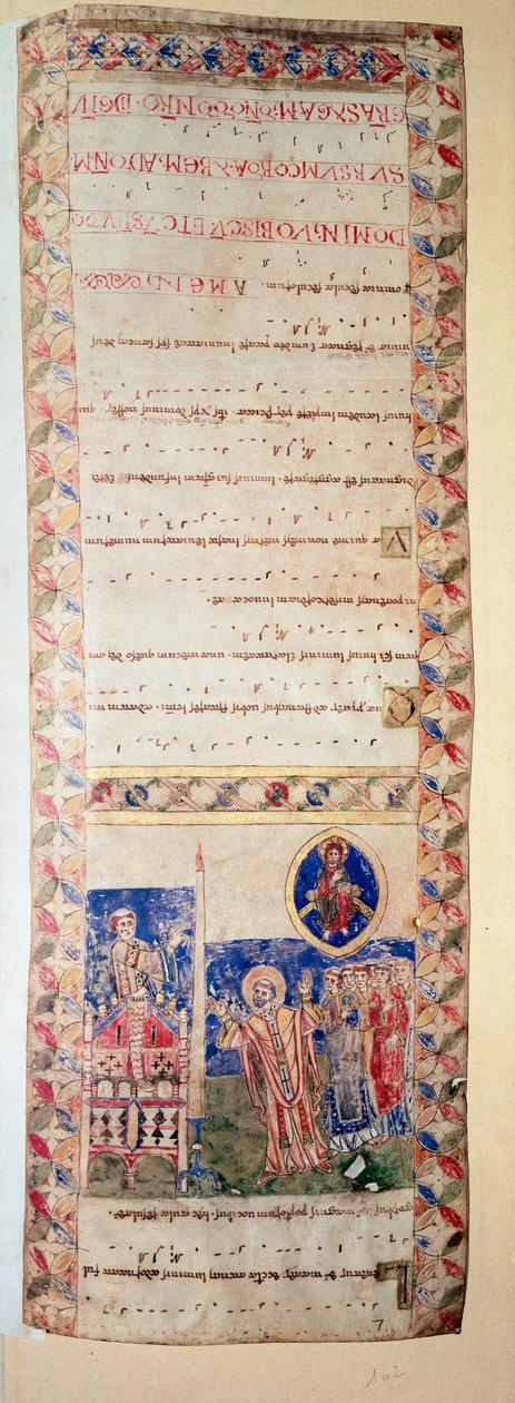 La benediction de la fontaine (Ms.724/2-Carta2) Manuskript oplyst fra det 12. århundrede. Rom, Biblioteca Casanatense af Unknown artist