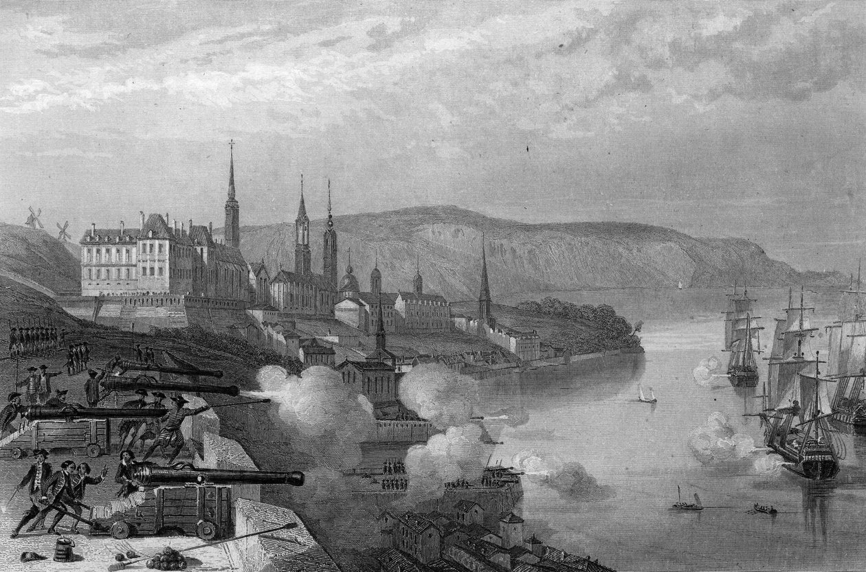 Forsvaret af Quebec af grev De Frontenac. i "General History of the Navy" af Van Tenac af Unknown artist