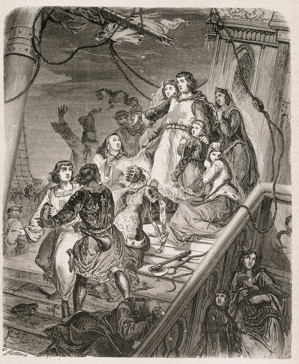 La galère de Saint Louis - i "" Historie om paver, konger, dronninger, kejsere, gennem århundrederne"" af Maurice Lachatre 1857 af Unknown artist