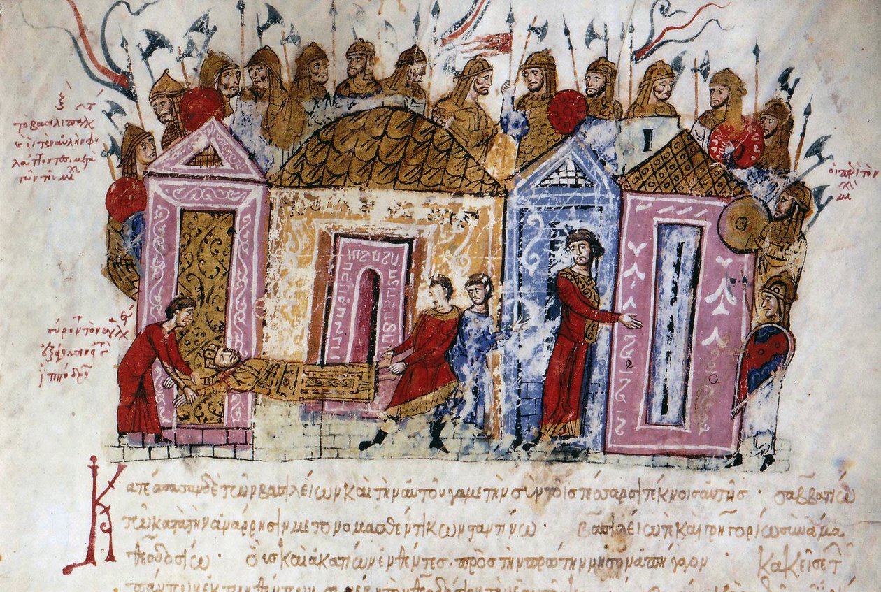Den varangske (varangske) væbnede garde (danske og svenske vikinger, som rejste gennem hele de østlige territoriers flodsystem og byggede forter, helt til Det Kaspiske Hav, og dermed lagde grundlaget for det, der skulle blive den statsrussiske) Miniature t af Unknown artist
