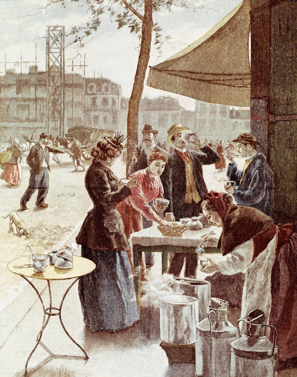 La laitiere, kl. 6 søndag morgen. Farvestik 14. juli 1895. Paris, Musee Carnavalet af Unknown artist
