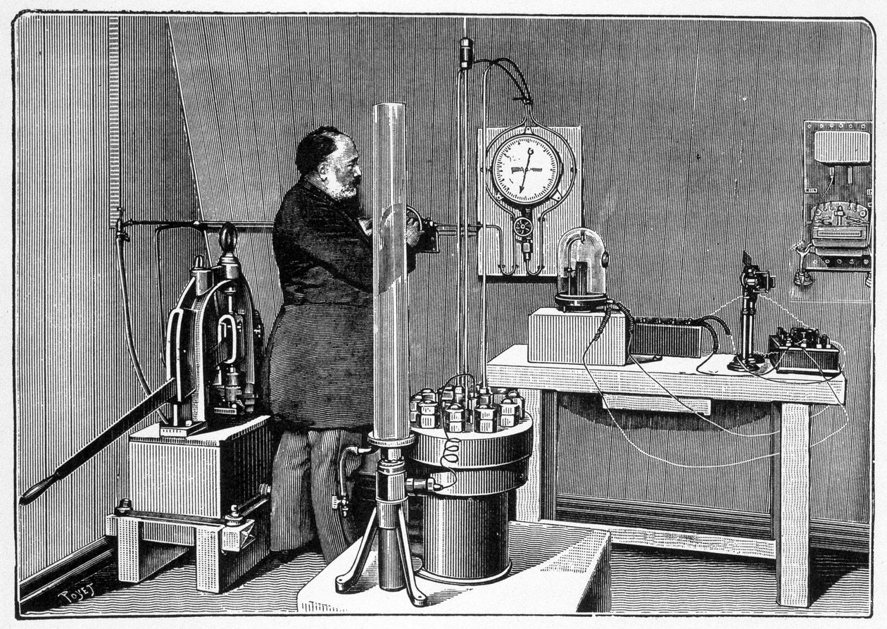 Laboratorium installeret i jordhøjde i Eiffeltårnets vestsøjle - gravering af Unknown artist