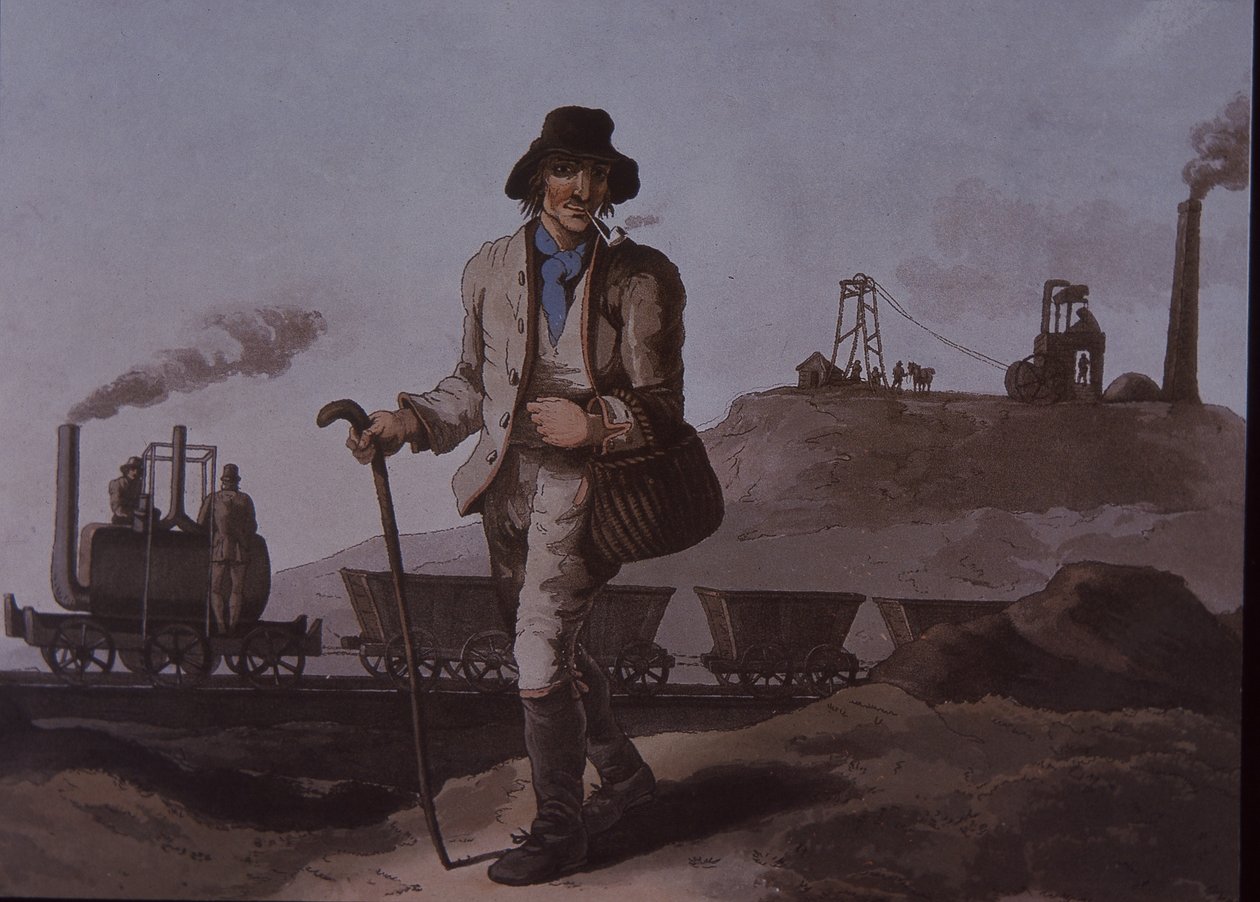 Arbejder, tidlig industriel revolution, begyndelsen af det 19. århundrede (farve litho) af Unknown artist