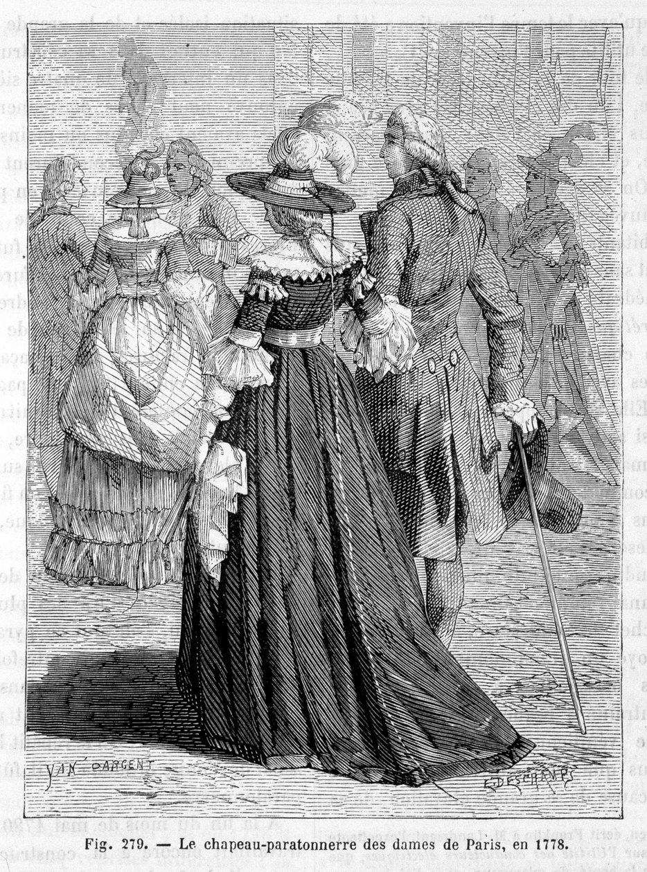 Ladies of Paris lynaflederhat 1778 - gravering af Unknown artist