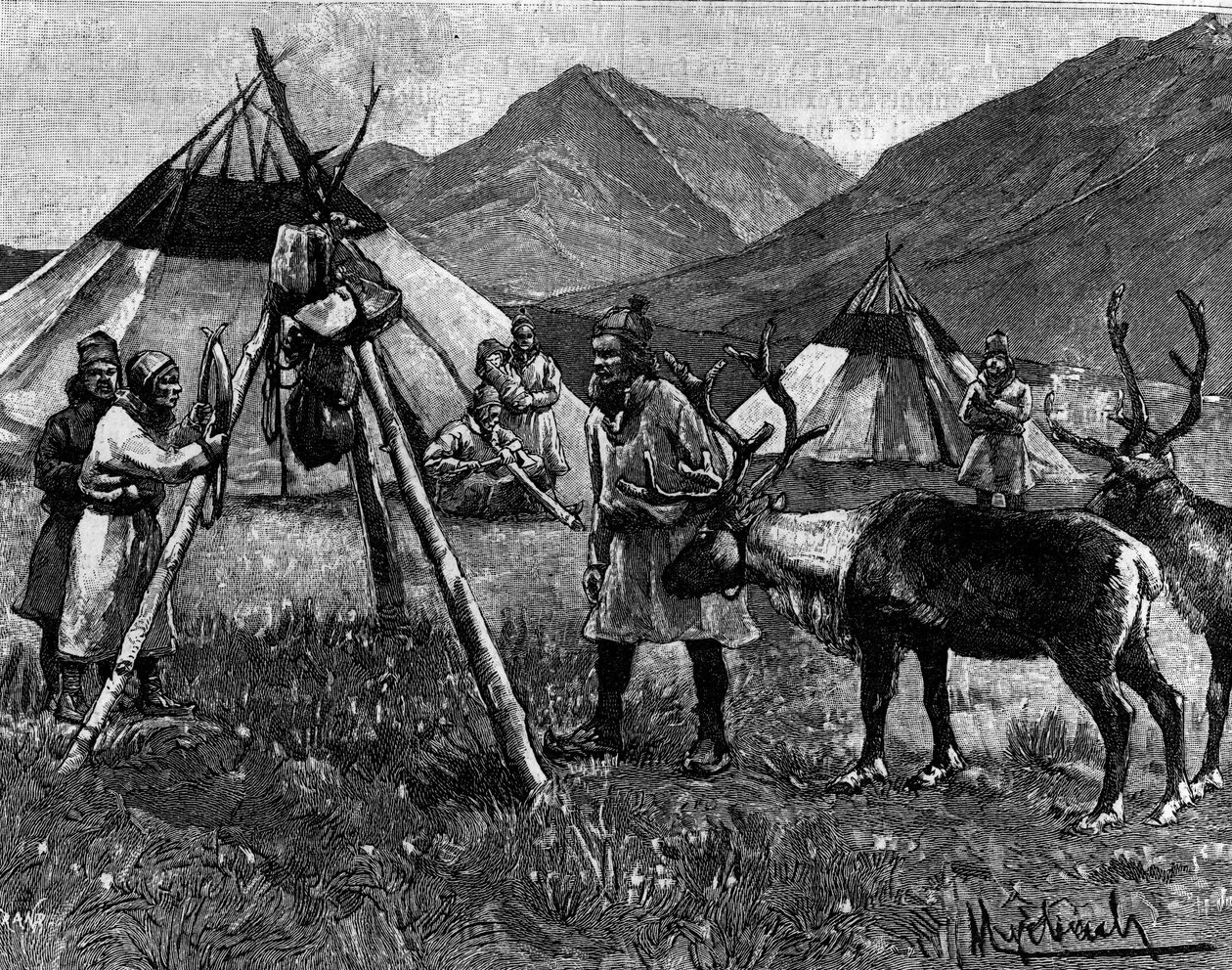 Lapland: Camp de Lapons. Indgravering i "The Journal of Youth"" af Unknown artist