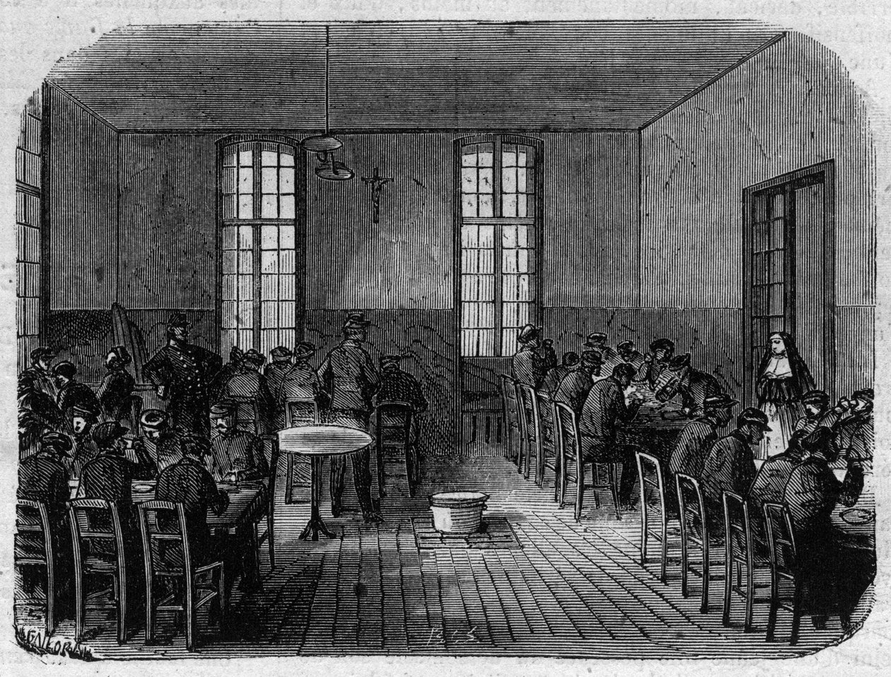 Sainte Anne (Sainte-Anne) asyl i Paris: refektoriet - Indgravering i ""Le Journal Illustrée"" af Unknown artist