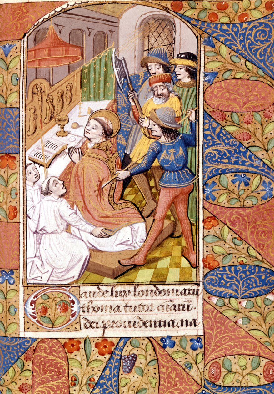 Mordet på Saint Thomas Becket (1118 - 1170), engelsk prælat og politiker. Miniature fra 1300-tallet. Victoria & Albert Library, London. af Unknown artist