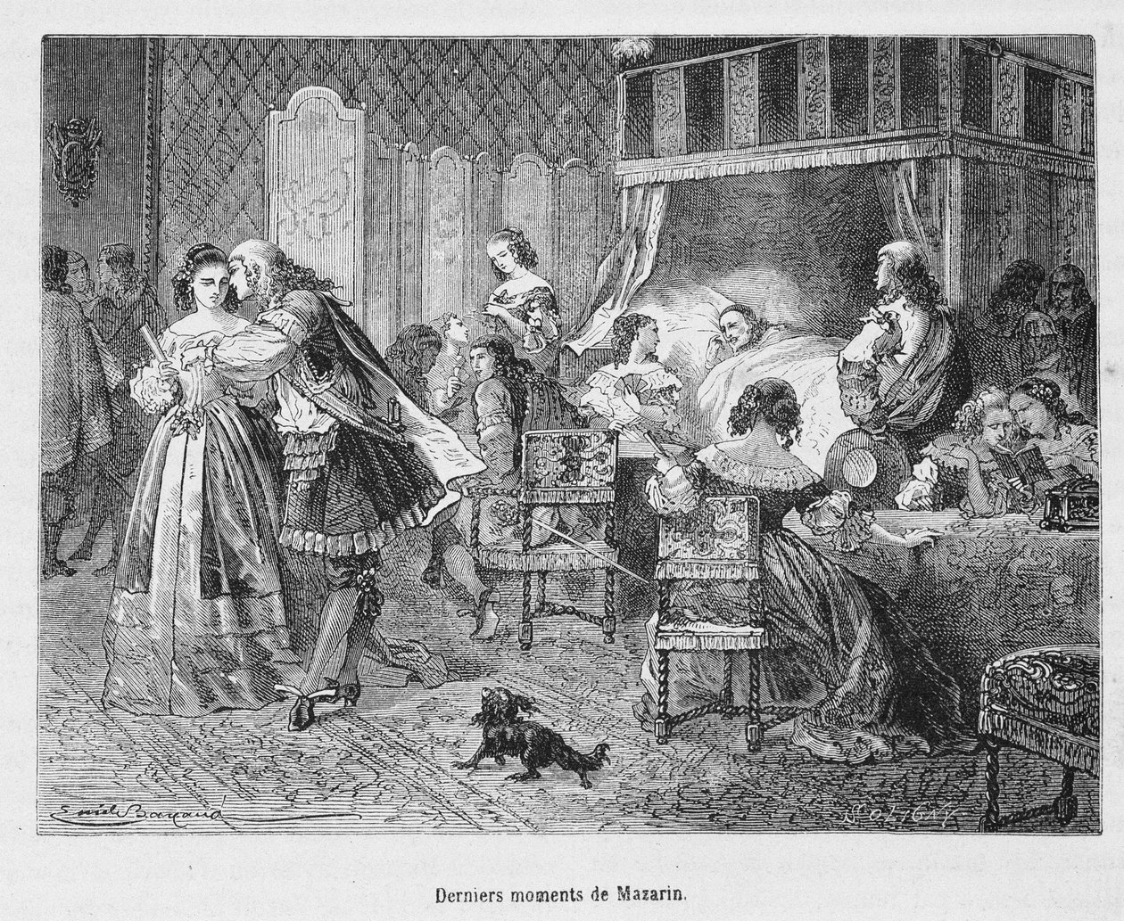 Sidste øjeblikke af Mazarin (1602 - 1661). Illustration i "" Popular History of France "" af Henri Martin. af Unknown artist