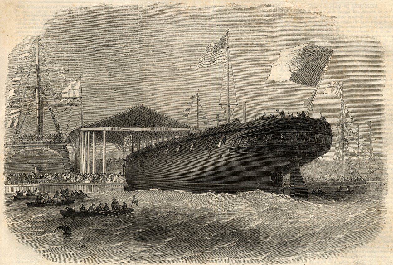 Lancering af den portugisiske korvet "Sagres"" i Limehouse (London). Indgravering i "" The Illustrated London News"" af 5. juni af Unknown artist