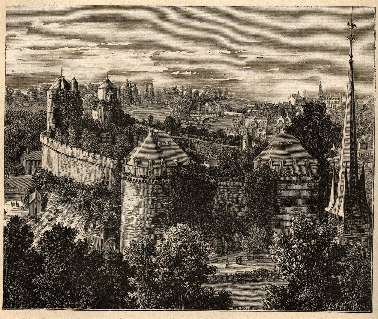 Le Chateau a Fougeres - Bretagne - Frankrig - gravering i "" PATRIE" - PECTUREQUIREQUE BESKRIVELSE AF FRANKRIG I 6 BIND AF LUCIEN HUARD - slutningen af ​​1800-tallet af Unknown artist