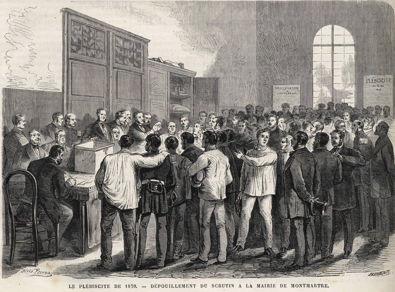 Le Plebiscite de 1870, optælling af stemmer på rådhuset i Montmartre. af Unknown artist