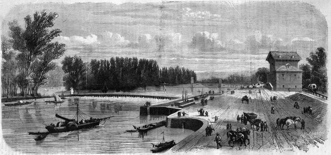 Suresnes-dæmningen - indgravering i ""Le Journal Illustrie"" af Unknown artist