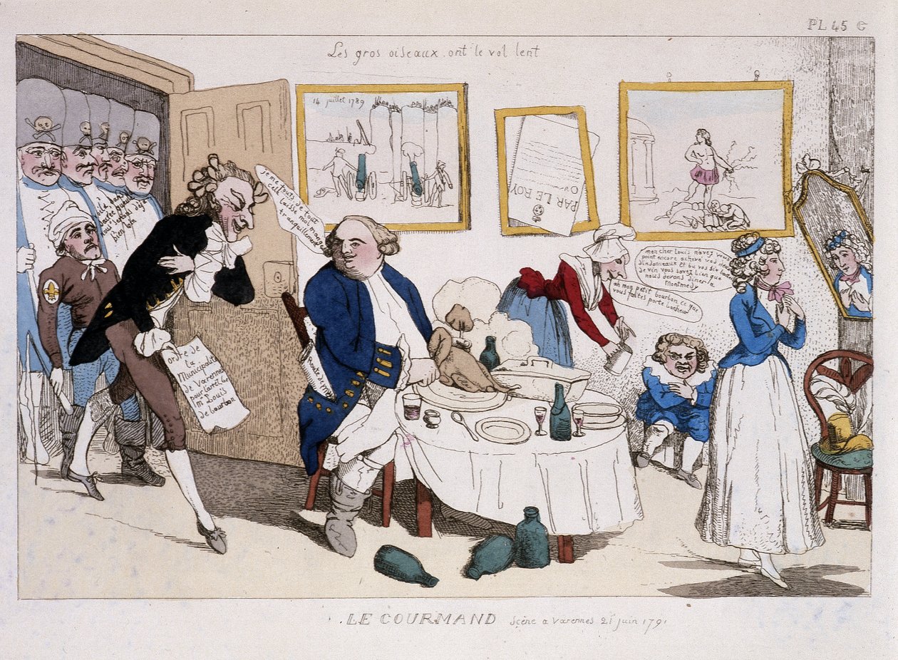 Le gourmand (måltid af Louis XVI og Marie Antoinette under flyveturen til Varennes) - i "" Musée de la caricature"" af Unknown artist