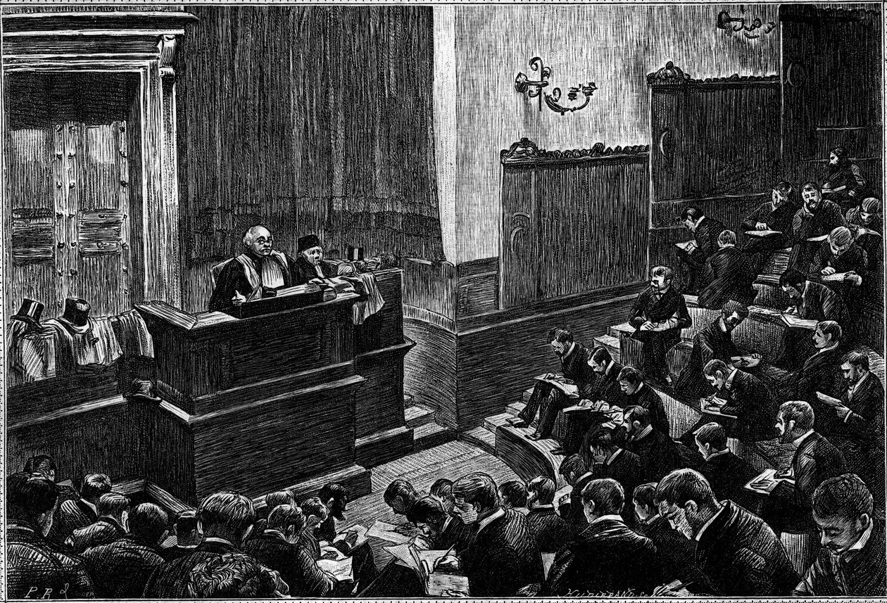 Paris Law Schools store amfiteater, gravering i "Le journal de" La jeunesse" af Unknown artist