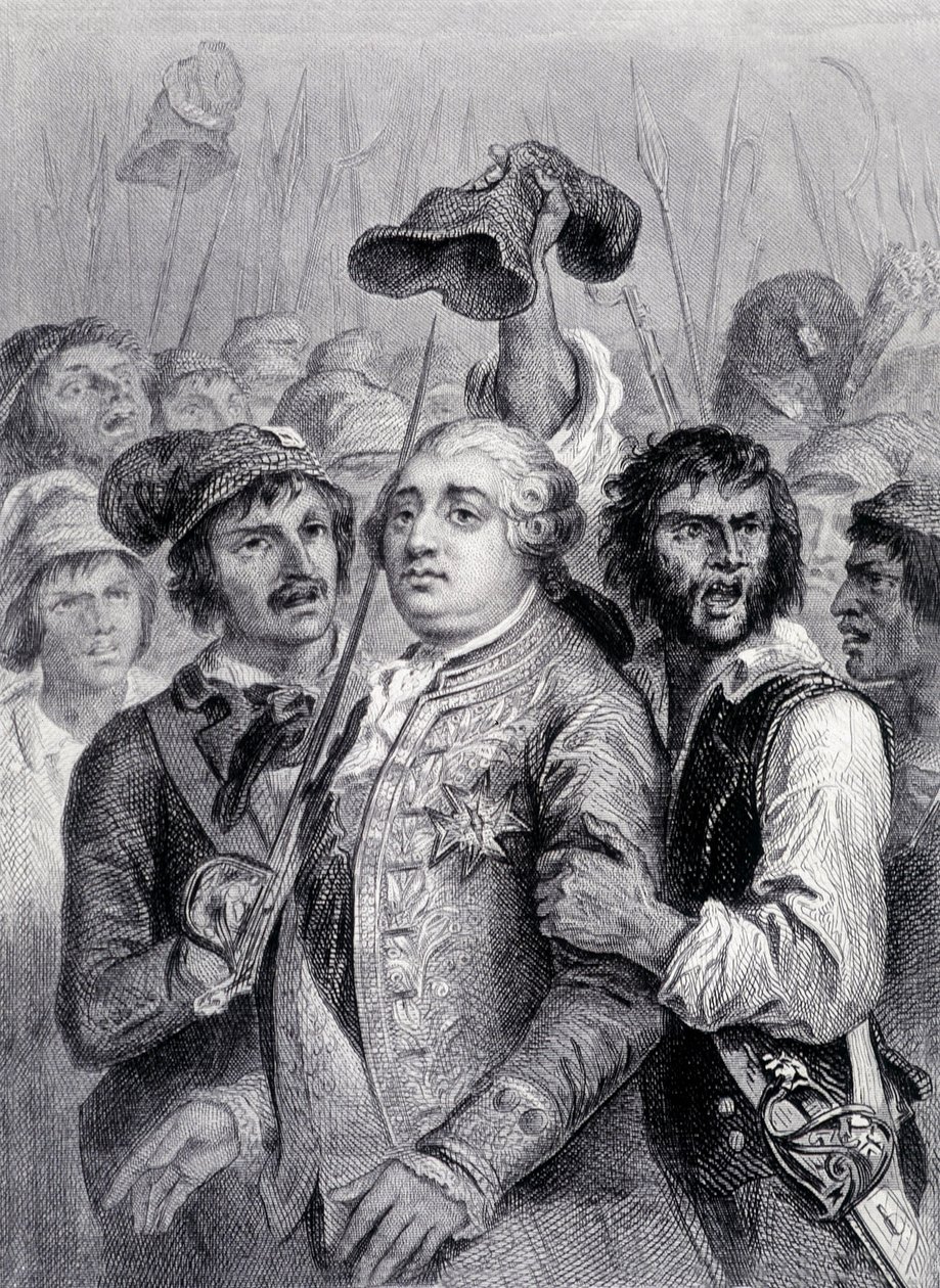 Folket på Tuilerierne, hætten Louis XVI af den frygiske hætte, 20. juni af Unknown artist