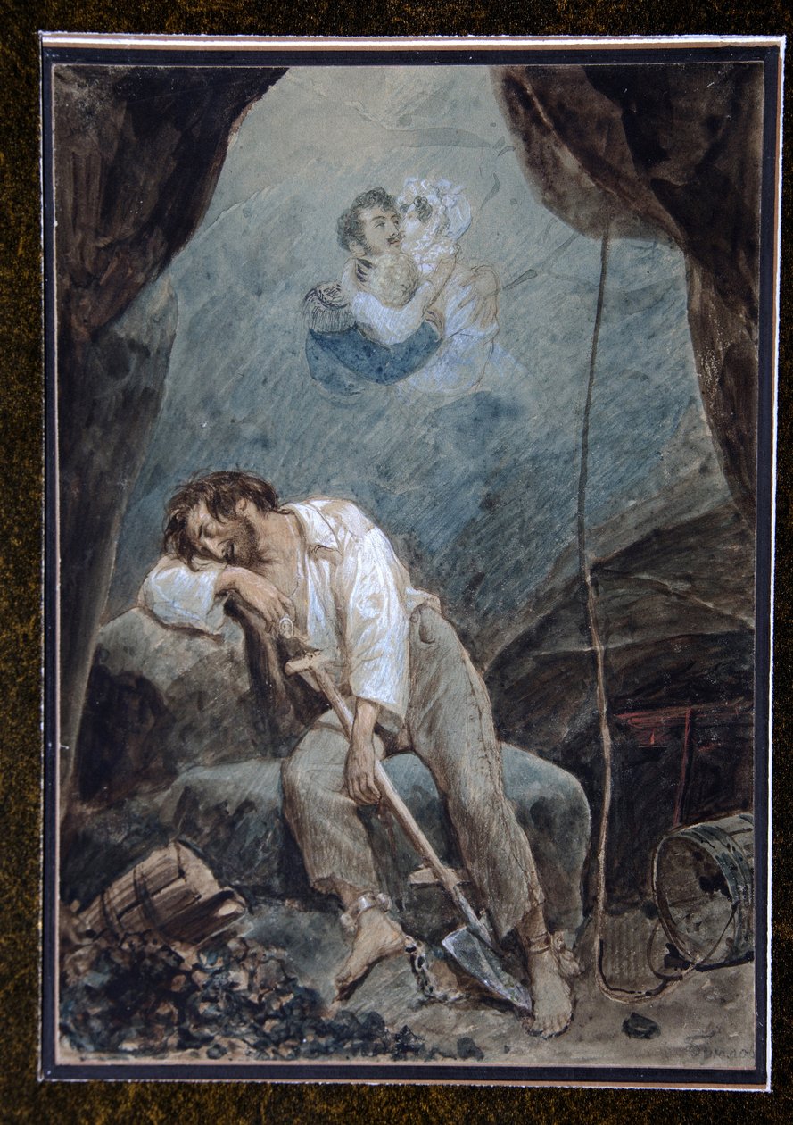 Le rêve de Volkonski (Drøm om Volkonsky) - Serguei Grigorievitch Volkonski (1788-1865), generalmajor for den kejserlige hær i Rusland og Decembrist, blev idømt 20 års fængsel og interneret i 1832 i fæstningen Chita og arbejdede i miner af Unknown artist
