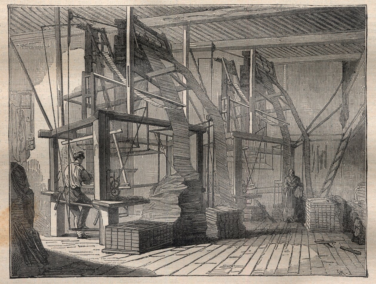 Vævning af silke - gravering i ""La Science francaise"" af Unknown artist