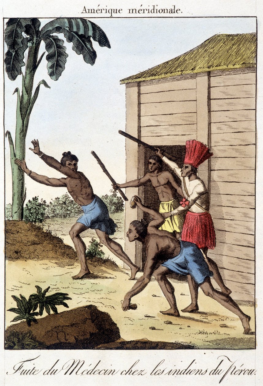 Læk af lægen blandt indianerne i Peru (Inka) - gravering af Unknown artist