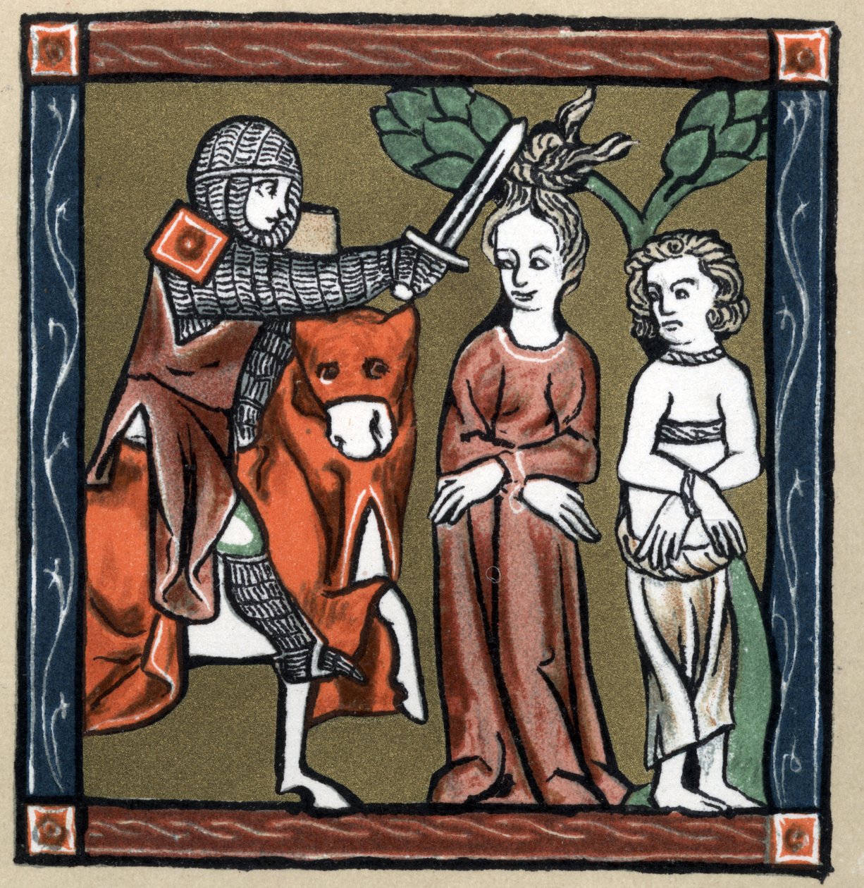 Legend Arthurian: Yvain (eller Owein) leverer ridderen Sagramor eller Sagremor og hans kone. I "History of French Literature" af Hermann Suchier af Unknown artist