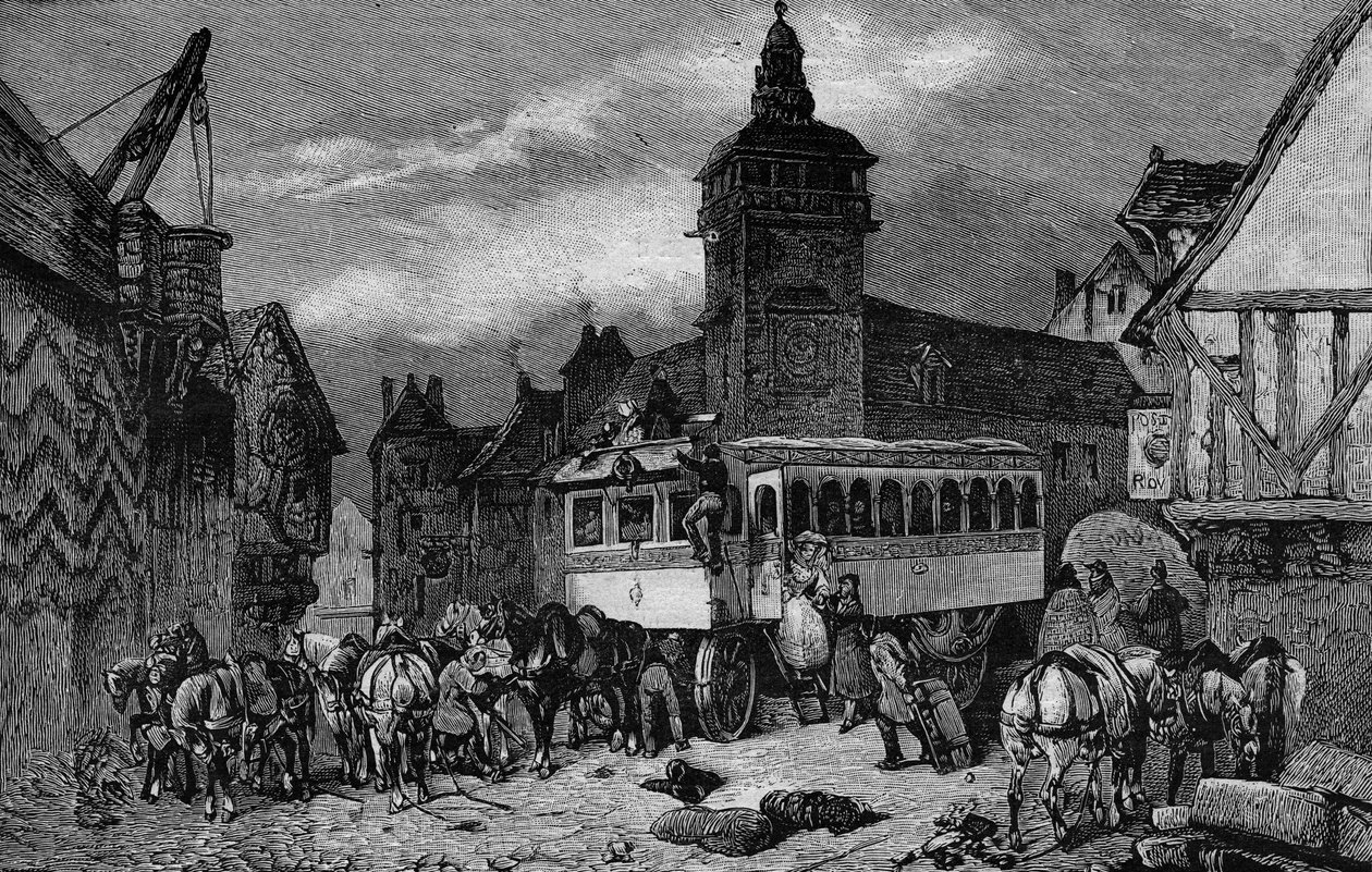 Les Omnibus de Paris i det 19. århundrede: bilen har 60 sæder - gravering fra 1892 af Unknown artist