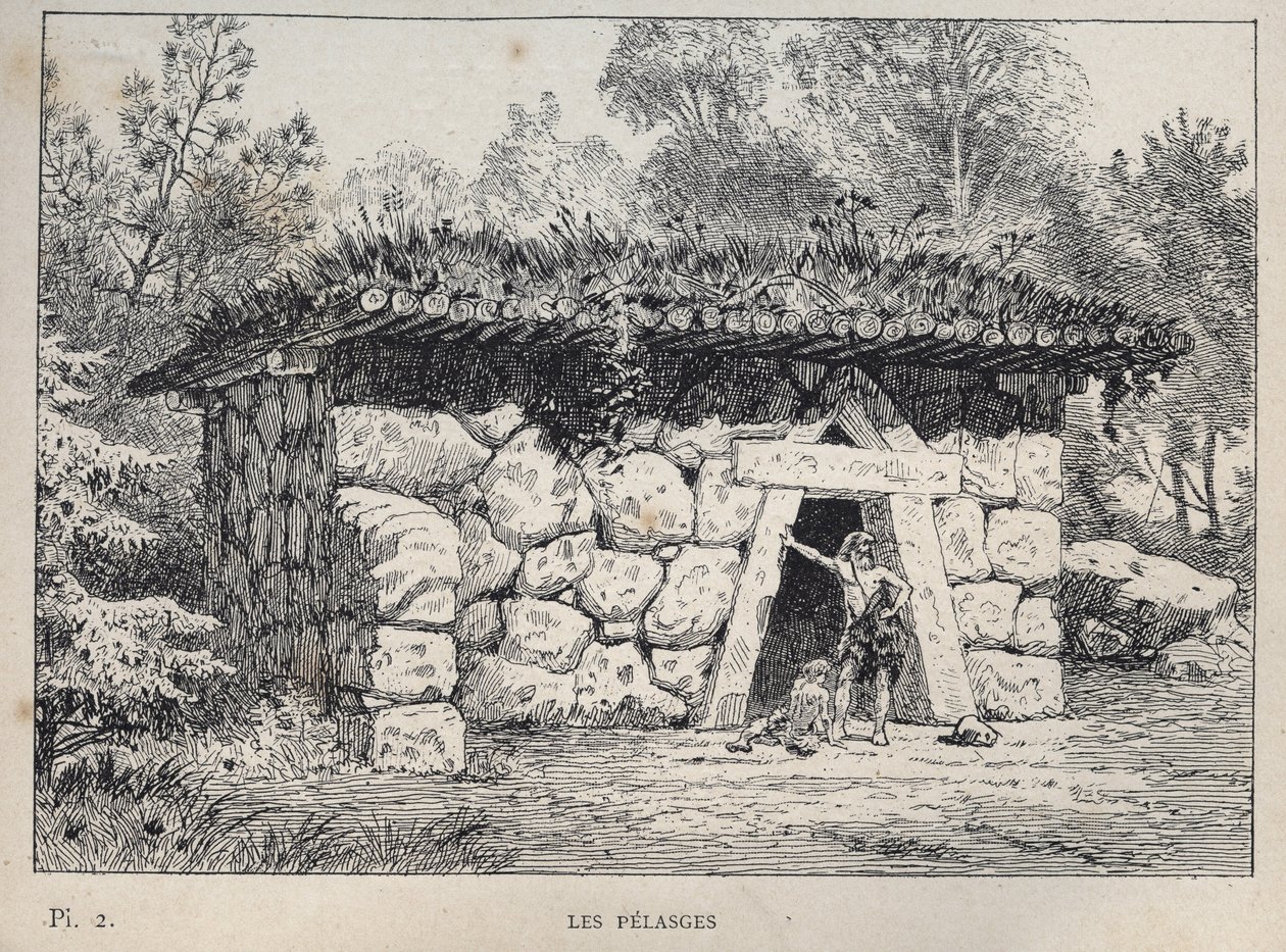 The Pelasges (Pelasgians) - indgravering af 1889 i "History of human habitation at the Universal Exhibition of 1889, by Mr Charles GARNIER - Librairie centrale des beaux-arts Paris 1889 af Unknown artist