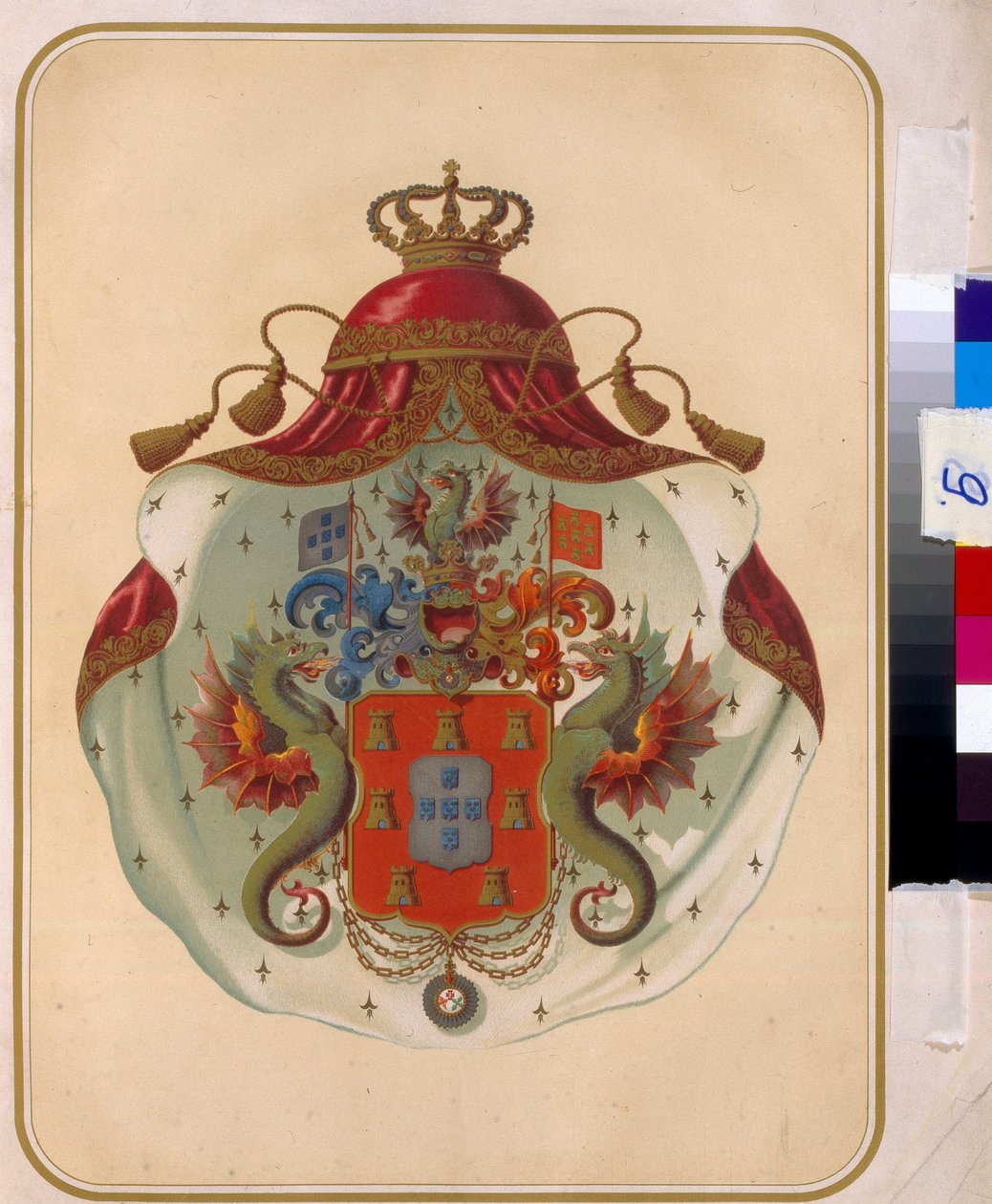 Våbenskjoldet for frimurerne i Storlogen Mecklenburg (Tyskland). (The Coat of the Coat of the Freemasons Grand Lodge of Mecklenburg). Provincial Storloge grundlagt i 1819. Anonymt værk, litografi. Det russiske statsbibliotek, Moskva. af Unknown artist