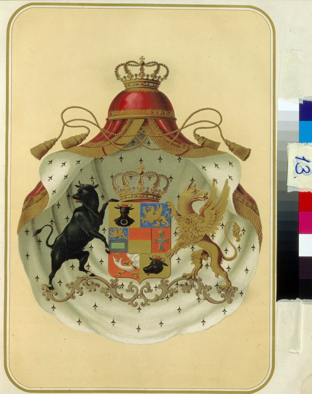Les armoiries des francs macons de la Grande Loge de Suede Norvege. (The Coat of Coat of The Frimurer Grand Lodge of Sweden Norway). Oeuvre anonyme, litografi. Det russiske statsbibliotek, Moskva. af Unknown artist
