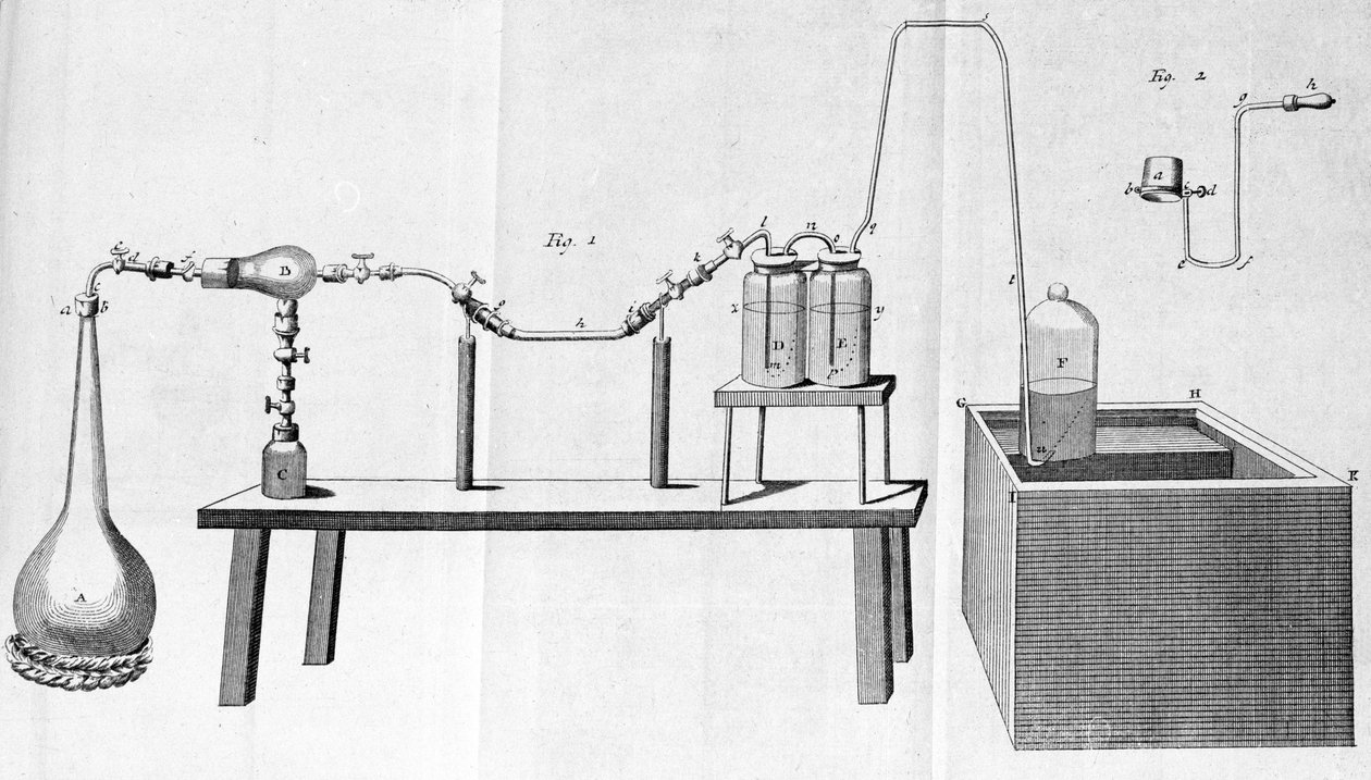 Lavoisiers eksperimenter - i fysiske og kemiske pjecer af Lavoisier af Unknown artist