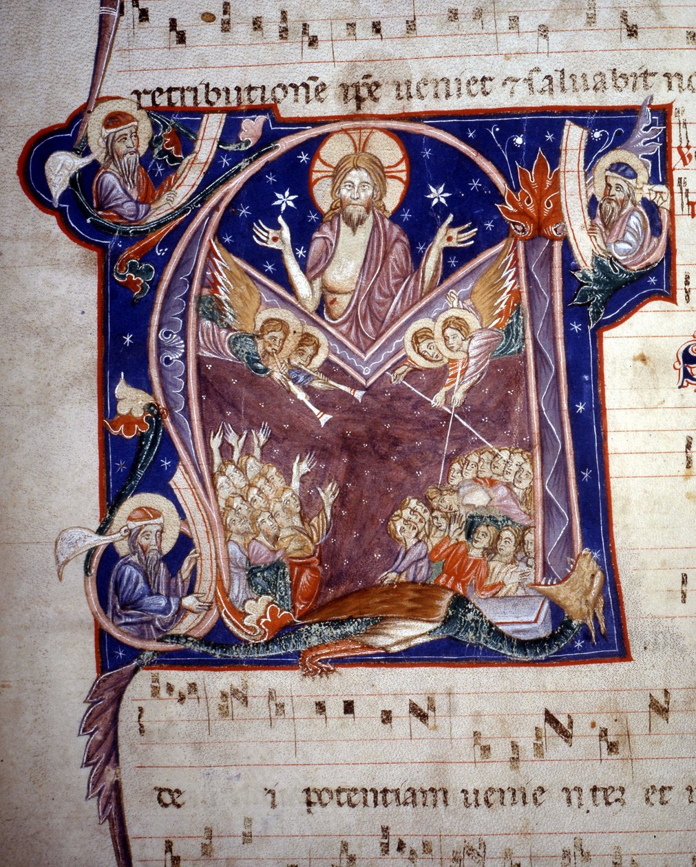 Lettrine "m", der repræsenterer den sidste dom. Miniature af Unknown artist