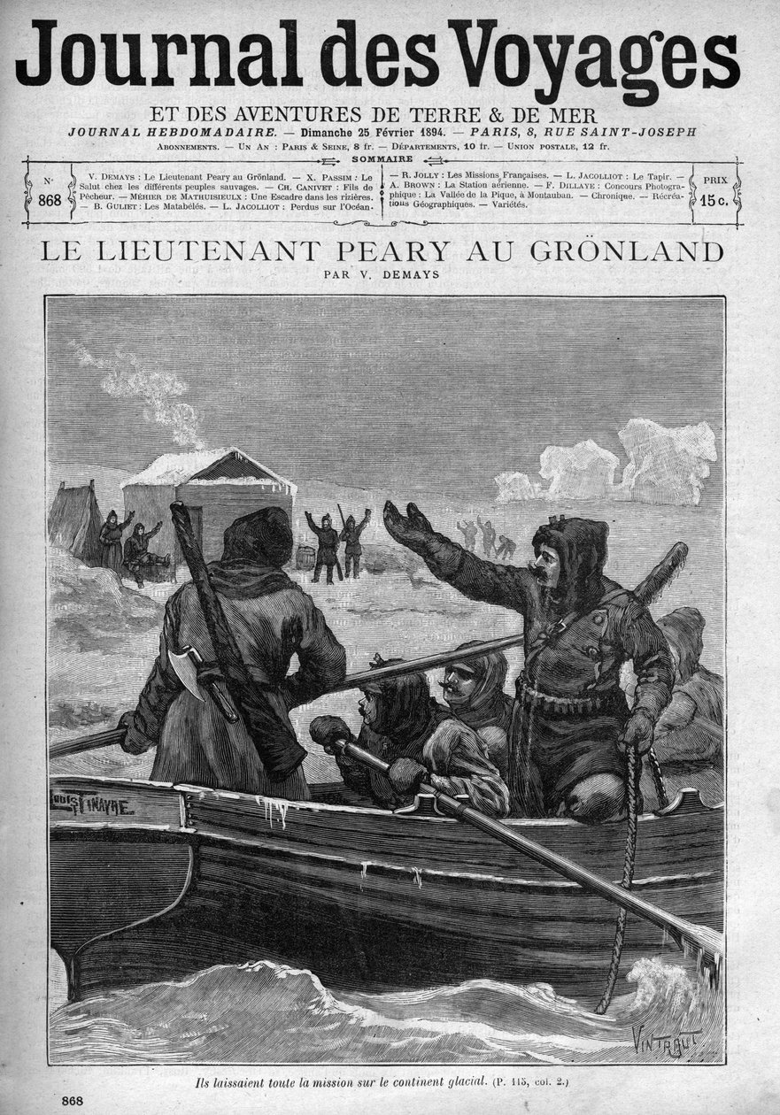 Løjtnant Robert Edwin Peary i Grønland - Løjtnant Robert Edwin Peary (1856-1920) i Grønland - forside af "Le Journal des voyages"" fra 1894 af Unknown artist