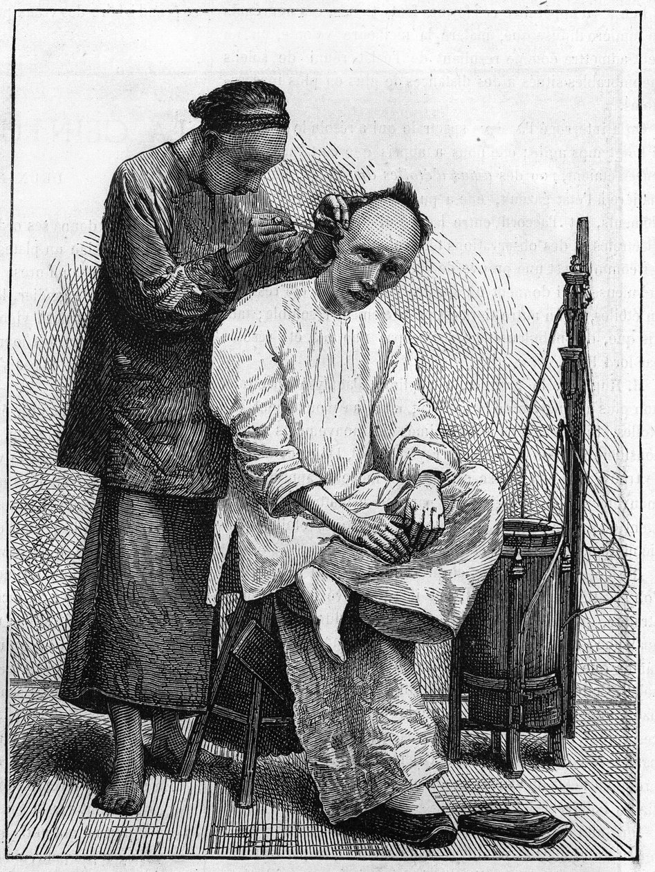 Livet i Kina i det 19. århundrede: Den rejsende barber. af Unknown artist