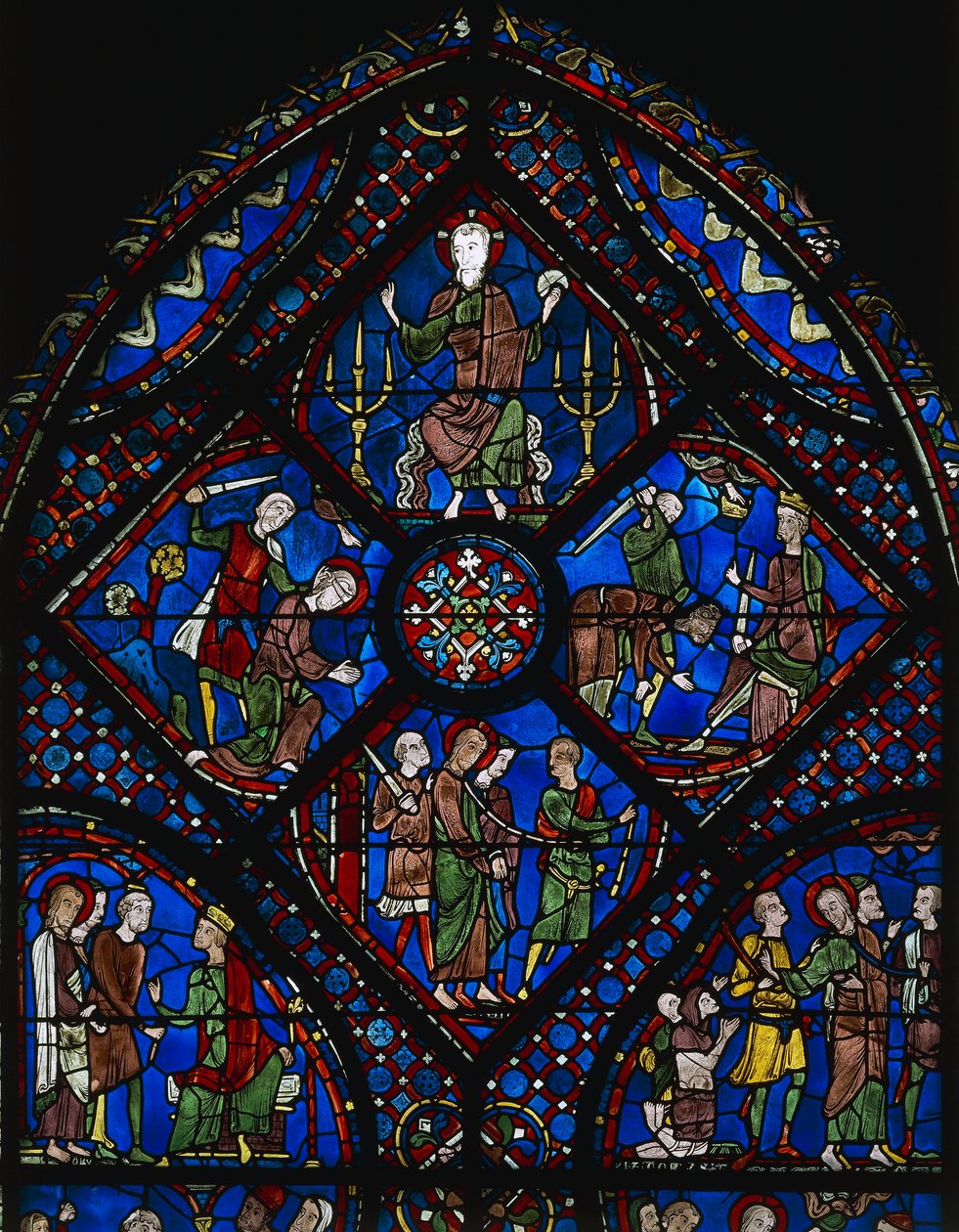 St James den Stores liv, øverste del af vinduet, farvet glasvindue (1100-tallet), Chartres Cathedral (Unescos verdensarvsliste af Unknown artist
