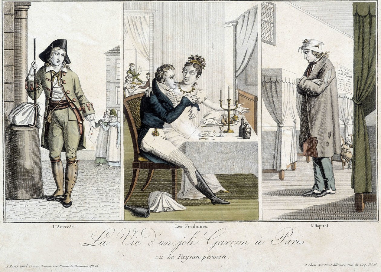 Livet som en smuk dreng i Paris eller den perverse bonde: ankomsten, fredainerne og hospitalet - Carnavalet. af Unknown artist