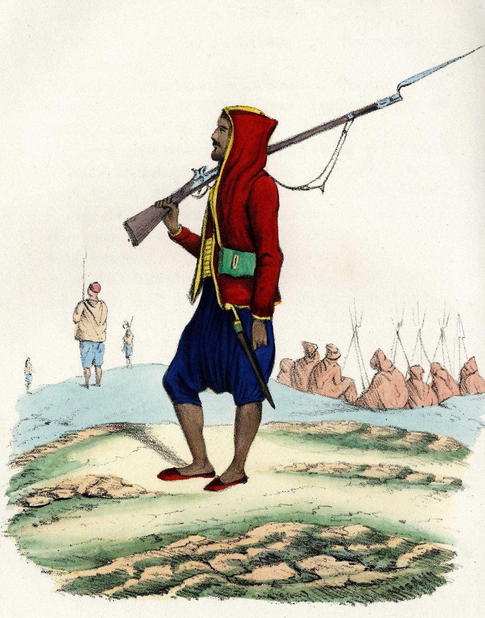 Let infanteri af Emir Abd-el-Kader, modstand fra den franske hær i Afrika under Algier-ekspeditionen i 1830. I”” Storia d