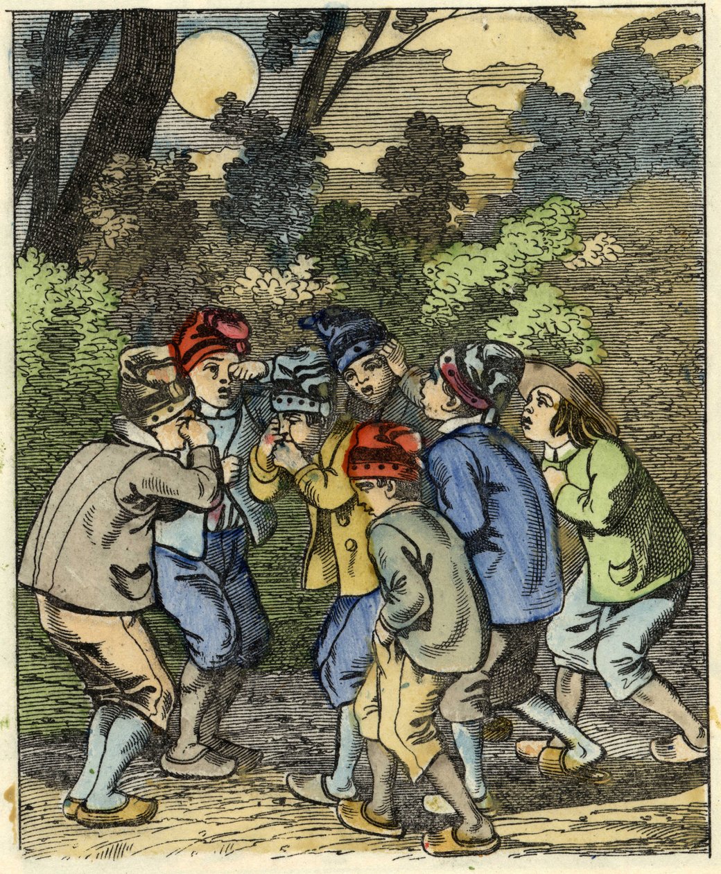 Lille Poucet og hans brødre Lost in the Forest. Illustration af fortællingen "" Le Petit Poucet"" af Charles Perrault af Unknown artist