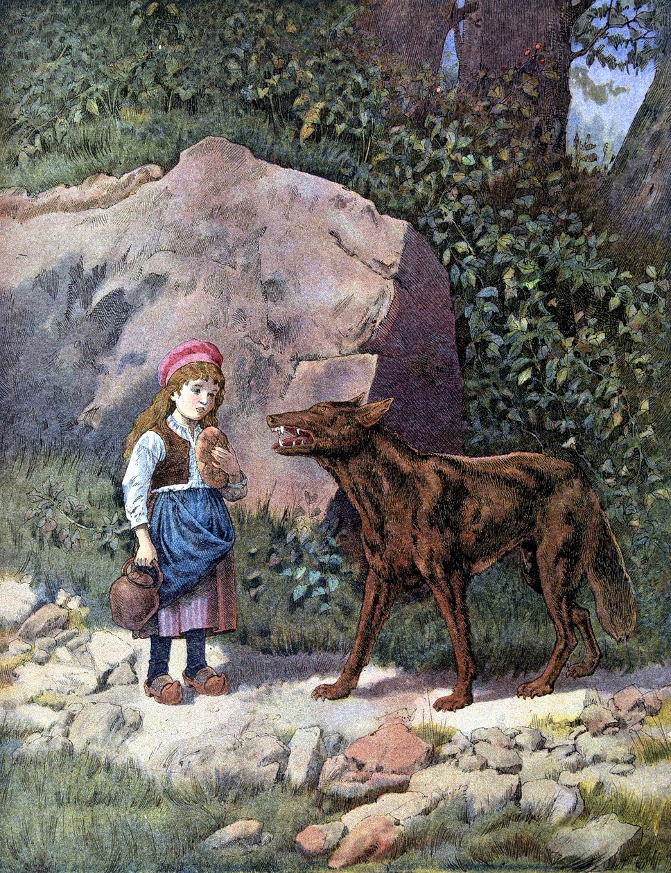 Rødhætte møder ulven i skoven - i "" Les Tales de Perrault"" af Unknown artist