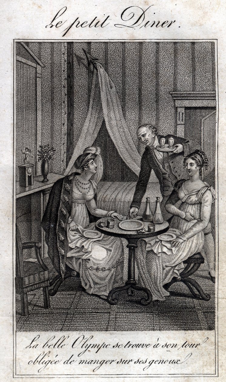Lille middag. Olympe de Gouges (1748-1793), fransk kvinde med bogstaver og revolutionær med Celine en af hendes venner. af Unknown artist