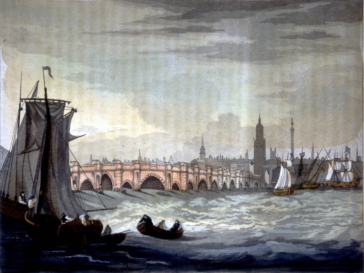 London Bridge og Southwark Cathedral, England. af Unknown artist