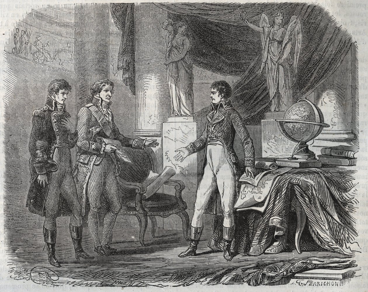 Lord Cornwallis (1738-1805) forhandlede Amiens-traktaten (1802) med Napoleon Bonaparte (1769-1821) - Amiens-freden, Frankrig - Traktat underskrevet marts 1802, som afsluttede revolutionskrigene af Unknown artist